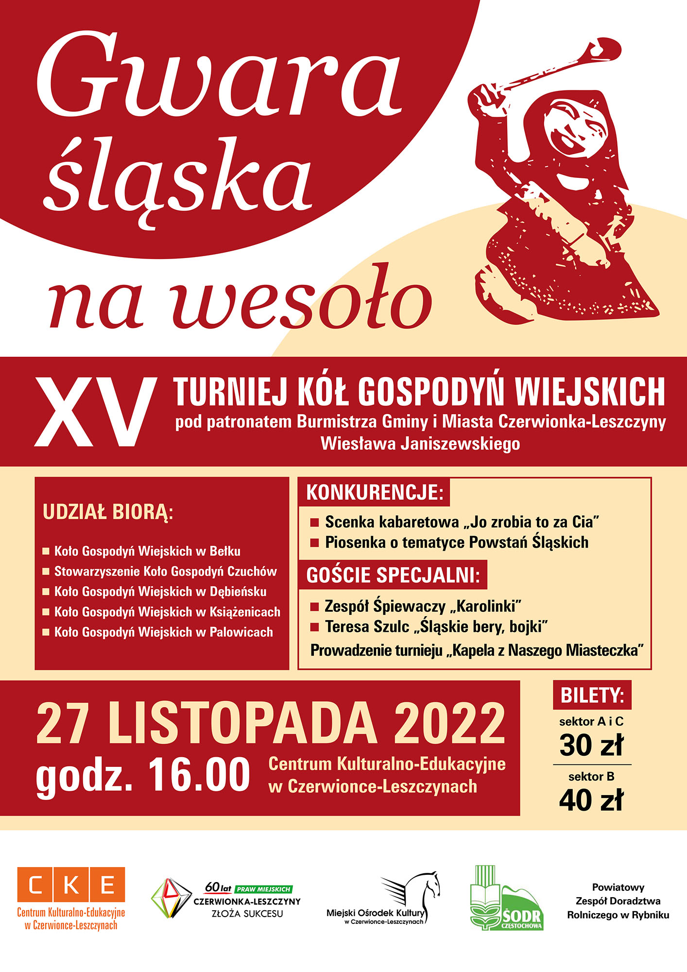 Plakat XV Turnieju Kół Gospodyń Wiejskich "Gwara Śląska na wesoło"