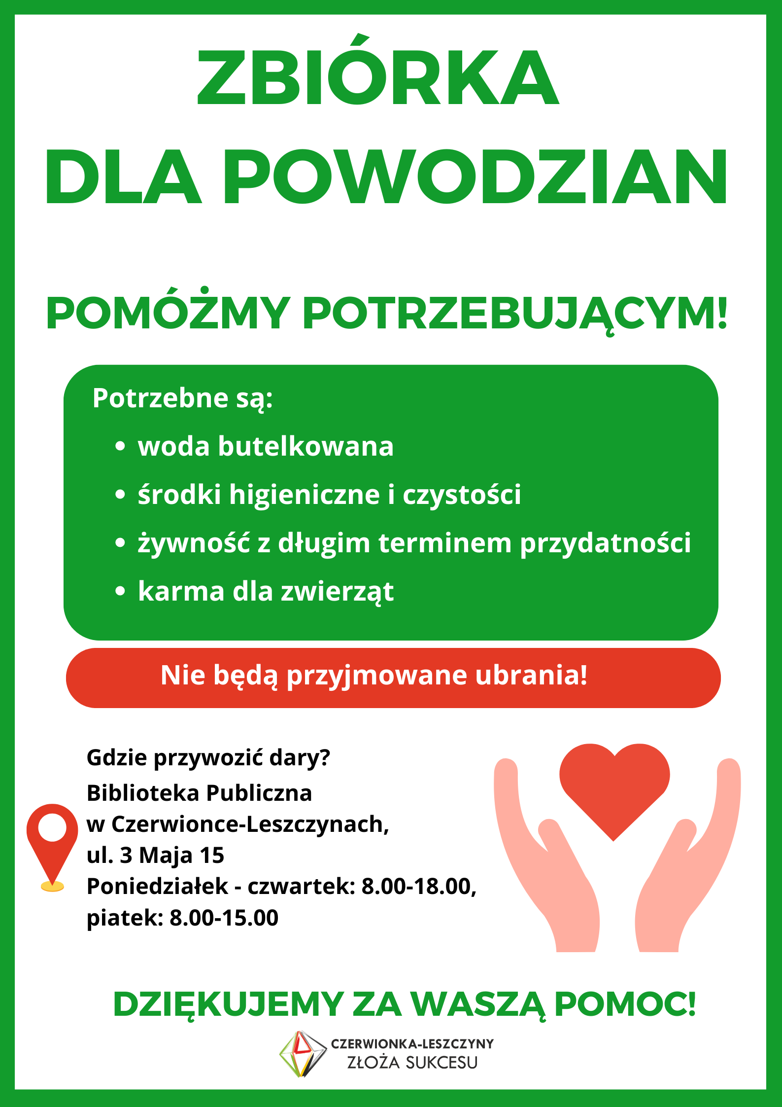 Plakat - Zbiórka dla Powodzian